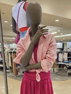 On 34th Women's Pink Striped Button-Up Shirt - Pink